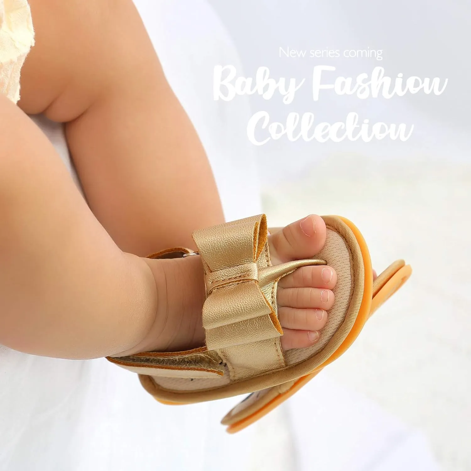 EnJoCho Chldren Sole Bow Sandals Shoes Rubber Non-Slip Baby Girls Summer Boys Soft Walking Flat Baby Shoes Summer (Gold, 6-12 Months)
