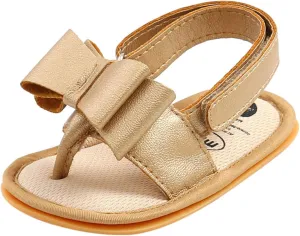 EnJoCho Chldren Sole Bow Sandals Shoes Rubber Non-Slip Baby Girls Summer Boys Soft Walking Flat Baby Shoes Summer (Gold, 6-12 Months)