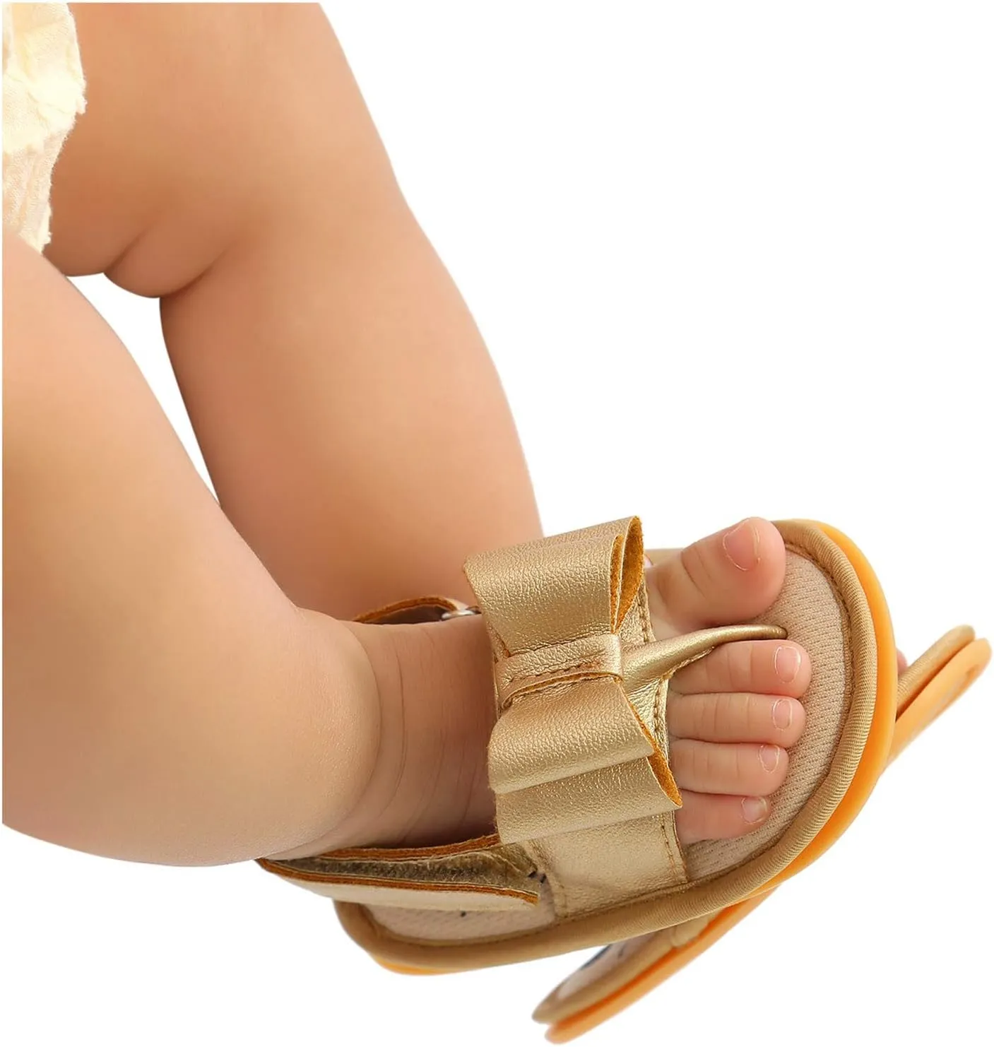 EnJoCho Chldren Sole Bow Sandals Shoes Rubber Non-Slip Baby Girls Summer Boys Soft Walking Flat Baby Shoes Summer (Gold, 6-12 Months)
