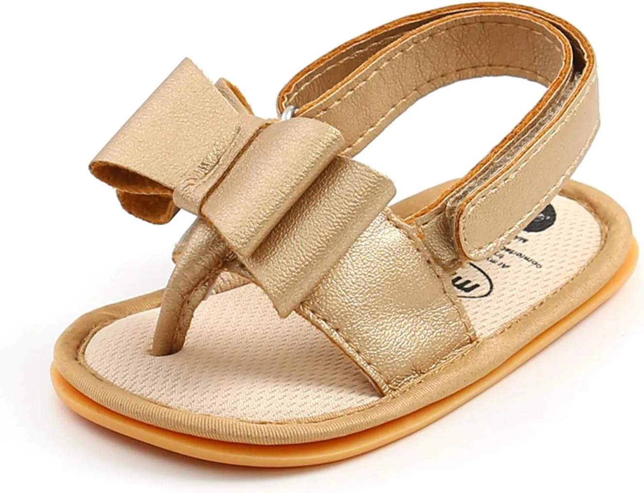 EnJoCho Chldren Sole Bow Sandals Shoes Rubber Non-Slip Baby Girls Summer Boys Soft Walking Flat Baby Shoes Summer (Gold, 6-12 Months)