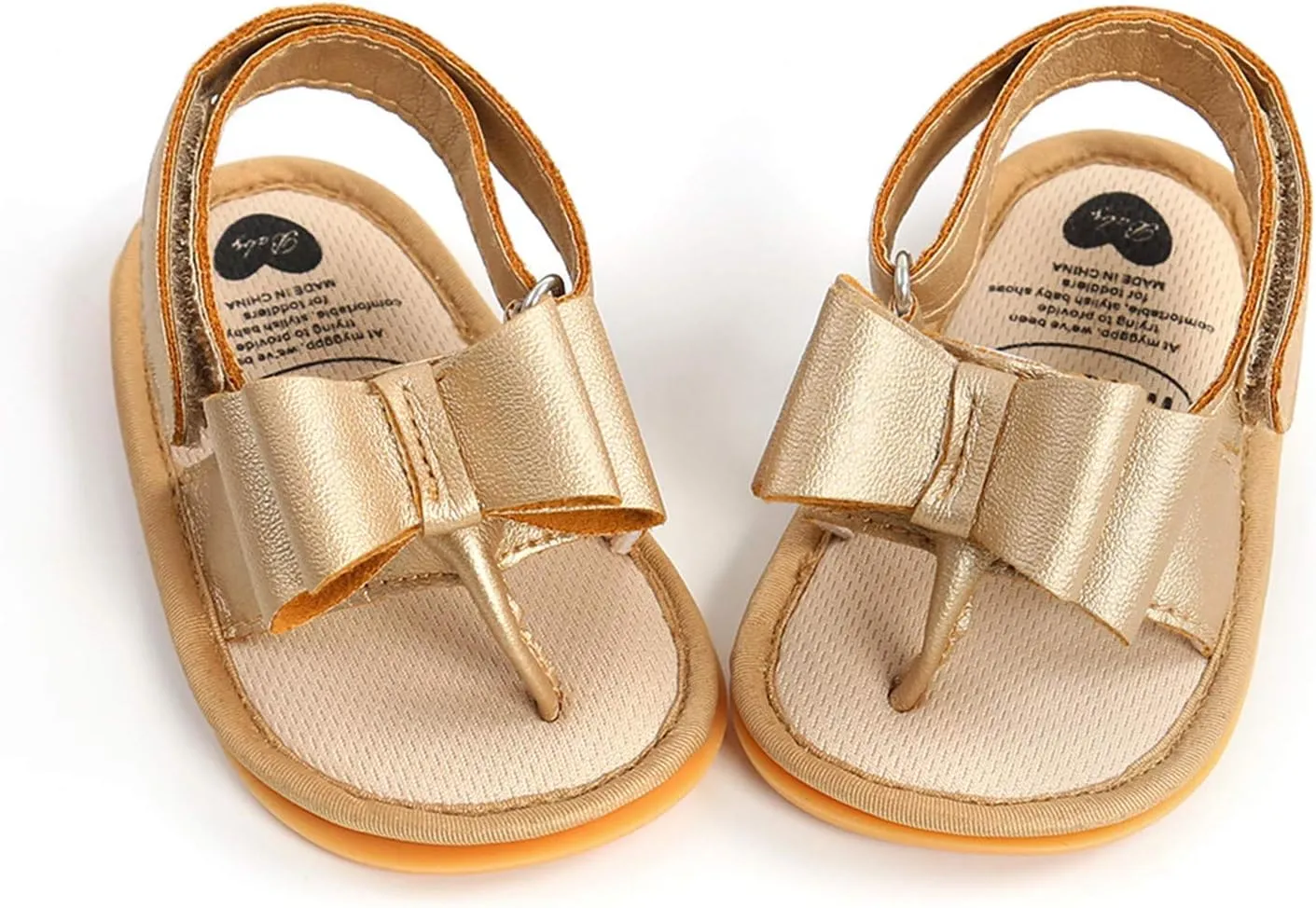 EnJoCho Chldren Sole Bow Sandals Shoes Rubber Non-Slip Baby Girls Summer Boys Soft Walking Flat Baby Shoes Summer (Gold, 6-12 Months)