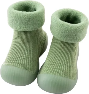 EnJoCho Kids Non Slip Shoes Kids Toddler Baby Boys Girls Solid Warm Knit Soft Sole Rubber Shoe Socks Slipper Socks (Green, 24)