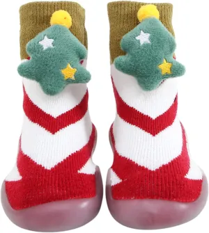 EnJoCho Non Slip Shoes for Toddler Kids Toddler Baby Boys Girls Solid Warm Knit Soft Sole Rubber Shoe Socks Slipper Stocking (B, 24)