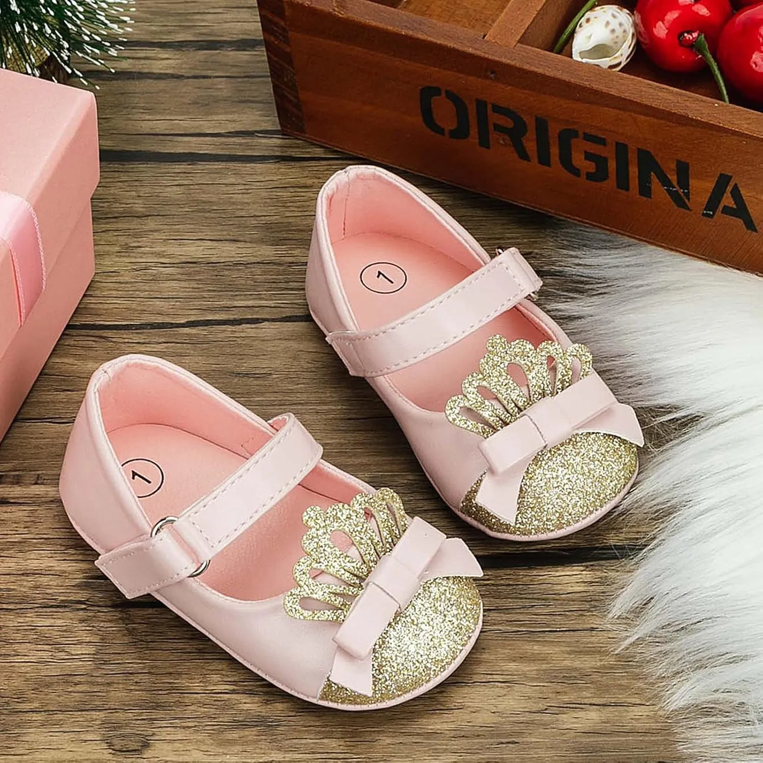 Fashion Crown Princess Shoes Little Kid Shoes Non Slip Soft Sole Walking Shoes Baby Shoes Toddler Daycare Shoes