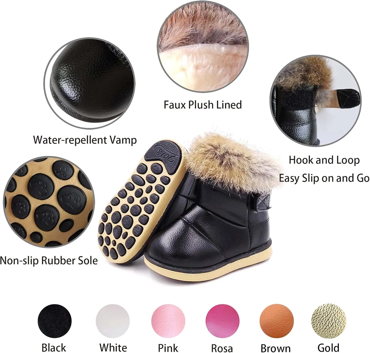 FJWYSANGU Toddler Girl Warm Winter Snow Boots Plush inner Outdoor Boots Waterproof Walking Shoes Flat Easy on for Toddlers Little Girls