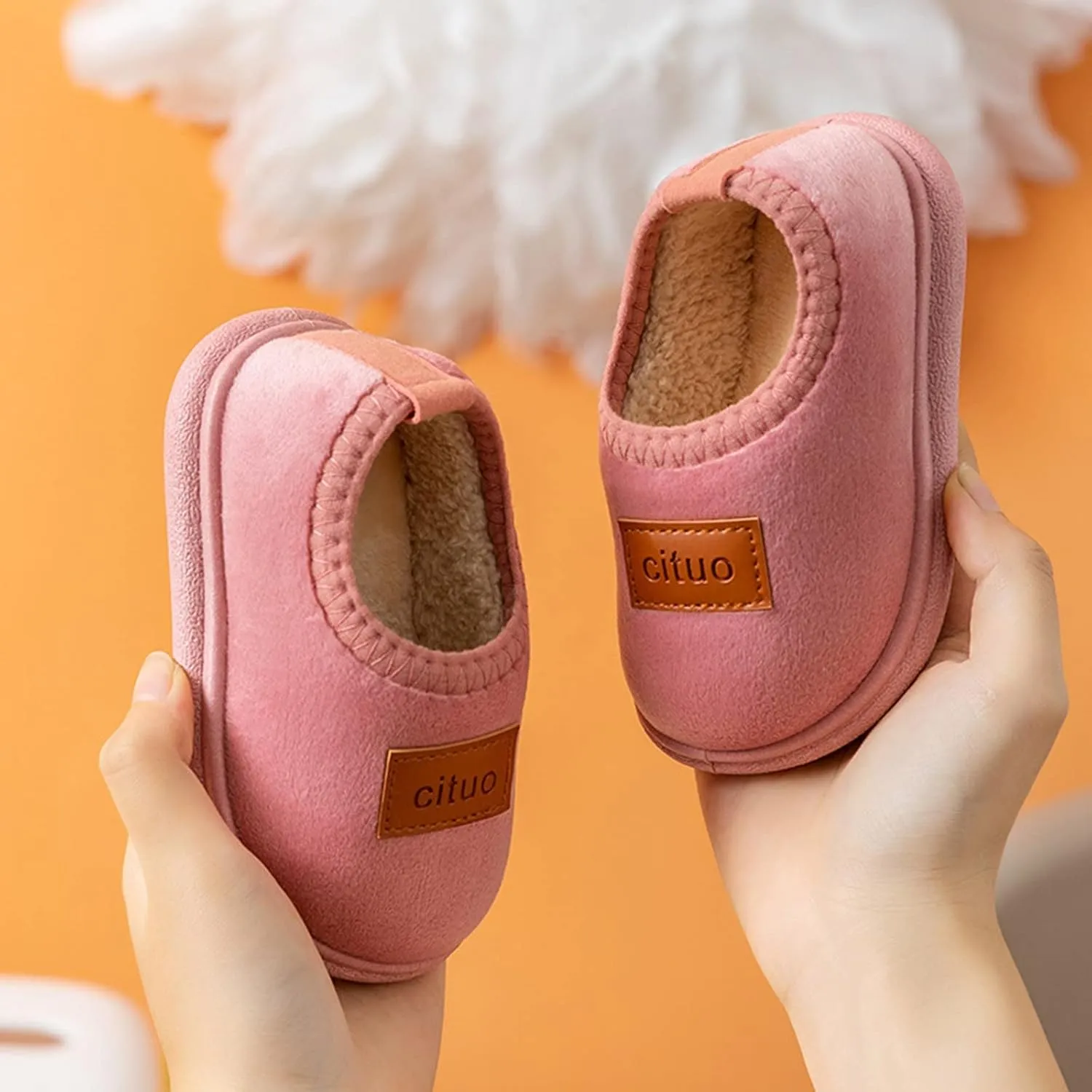 Fleece Shoes Baby Childrens Girl Cotton Shoes Solid Color Fashion Soft Sole Winter Warm Indoor Non Slip Cotton Shoes Lace up Sandals Baby Girl