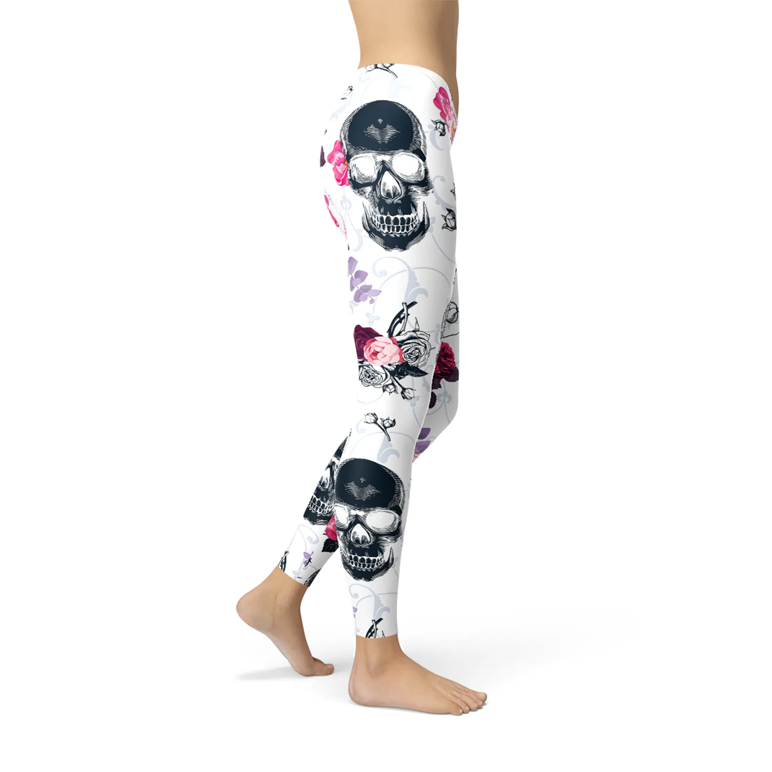 Floral Skull Fusion Women's Active Leggings
