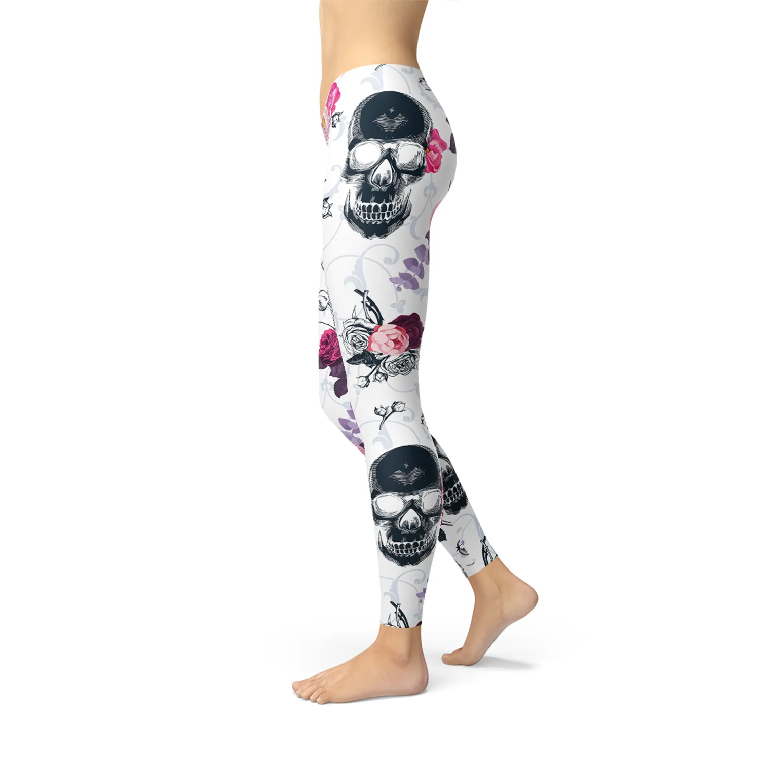 Floral Skull Fusion Women's Active Leggings