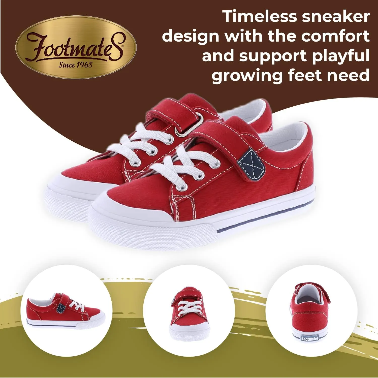 FOOTMATES Jordan Strap Canvas Flats Boys and Girls Shoes - Tennis Sneakers w/Wide Toe Box, Custom-Fit Insoles, Vulcanized Outsoles - for Infants, Toddlers, Little Kids, Ages 0-8