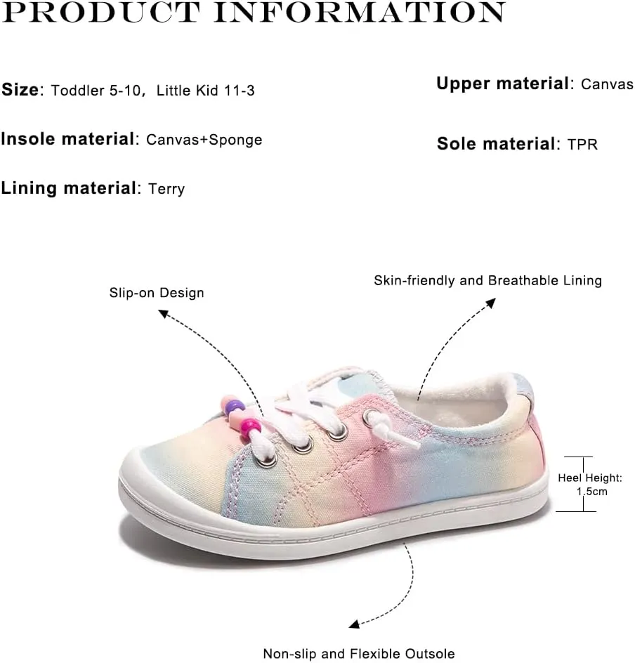 FUNKYMONKEY Girls Canvas Sneakers Lace up Lightweight Casual School Shoes for Toddler/Little Kids