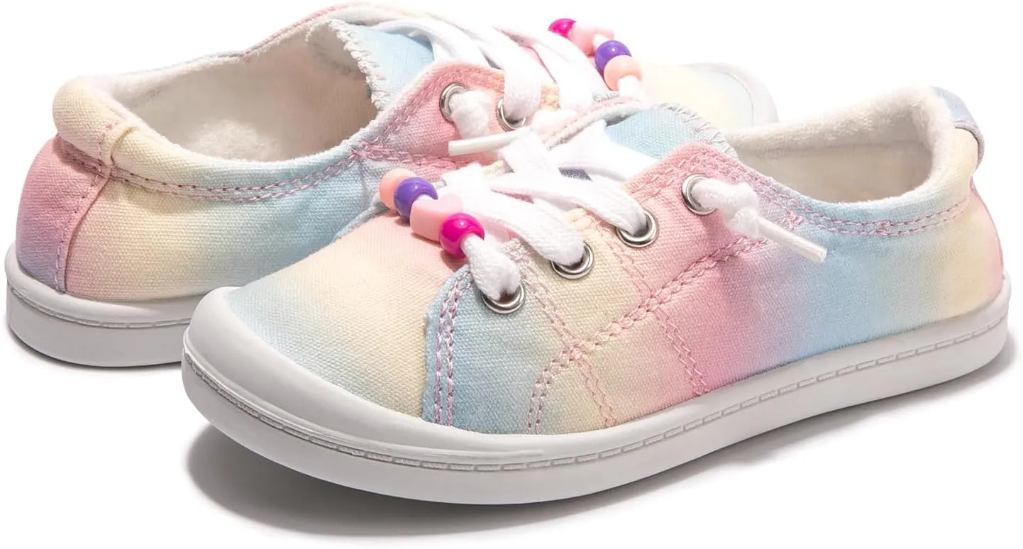 FUNKYMONKEY Girls Canvas Sneakers Lace up Lightweight Casual School Shoes for Toddler/Little Kids