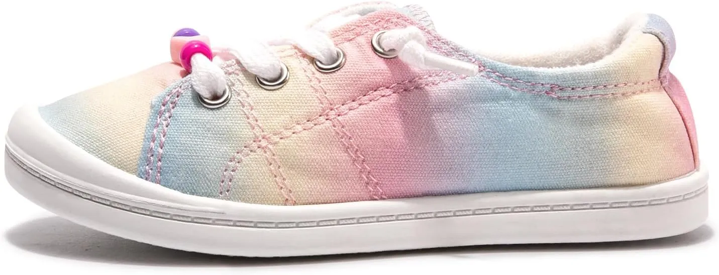 FUNKYMONKEY Girls Canvas Sneakers Lace up Lightweight Casual School Shoes for Toddler/Little Kids