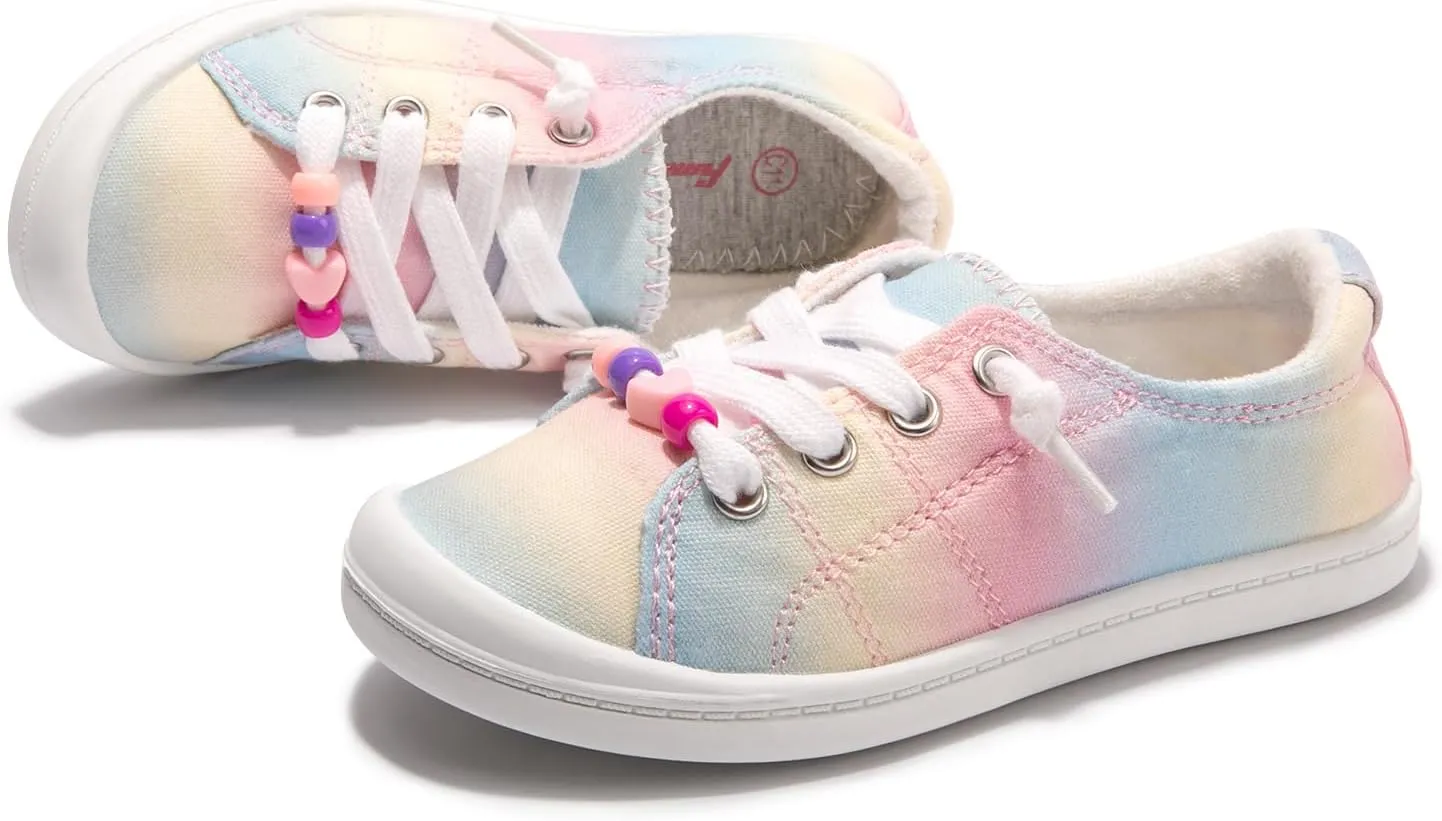 FUNKYMONKEY Girls Canvas Sneakers Lace up Lightweight Casual School Shoes for Toddler/Little Kids