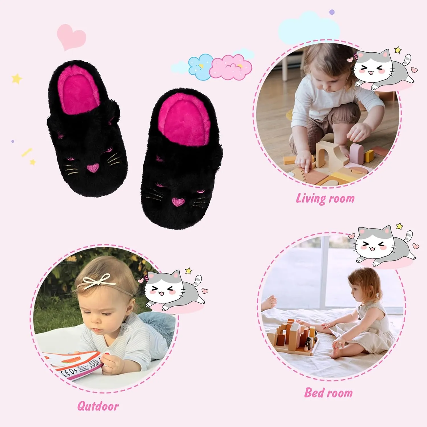 Girls Cute Animal Slippers for Toddler Kids Fuzzy Slip-on House Shoes Warm Fluffy Plush Indoor Home Slippers