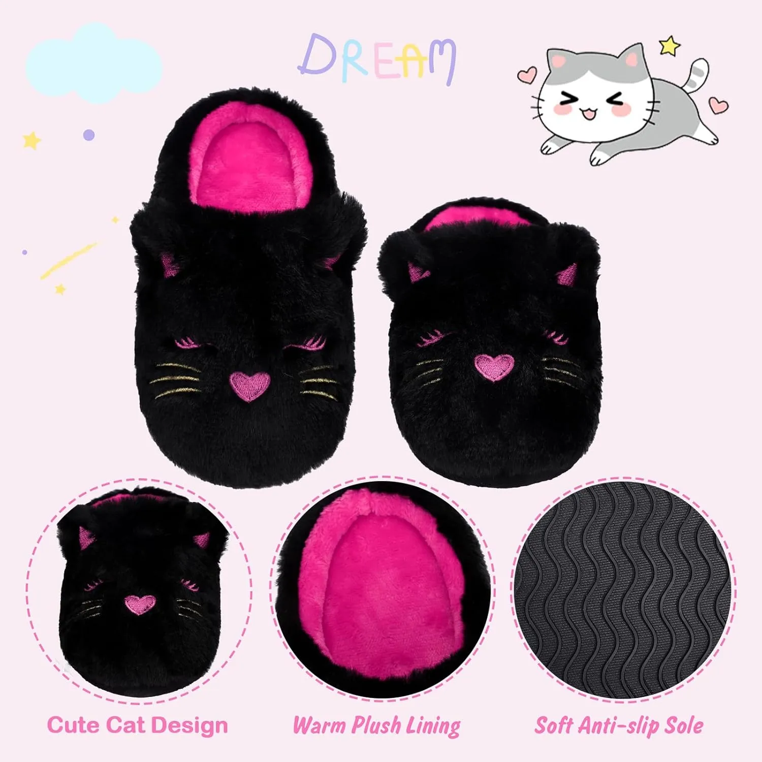 Girls Cute Animal Slippers for Toddler Kids Fuzzy Slip-on House Shoes Warm Fluffy Plush Indoor Home Slippers