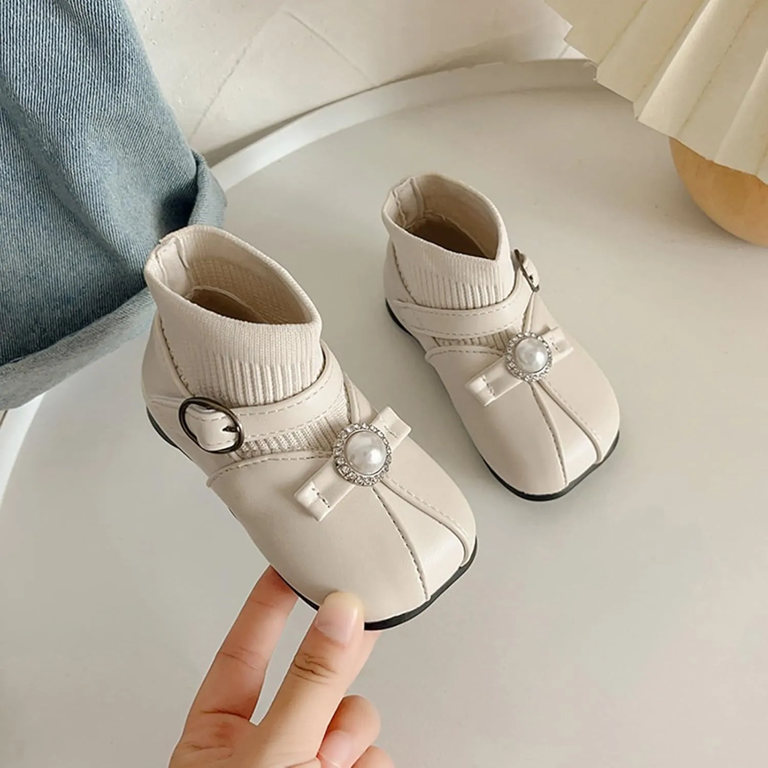Girls Leather Ankle Boots Waterproof Low Calf Boots Autumn Winter Short Boots Soft Sole Low Heel Boot For Toddle