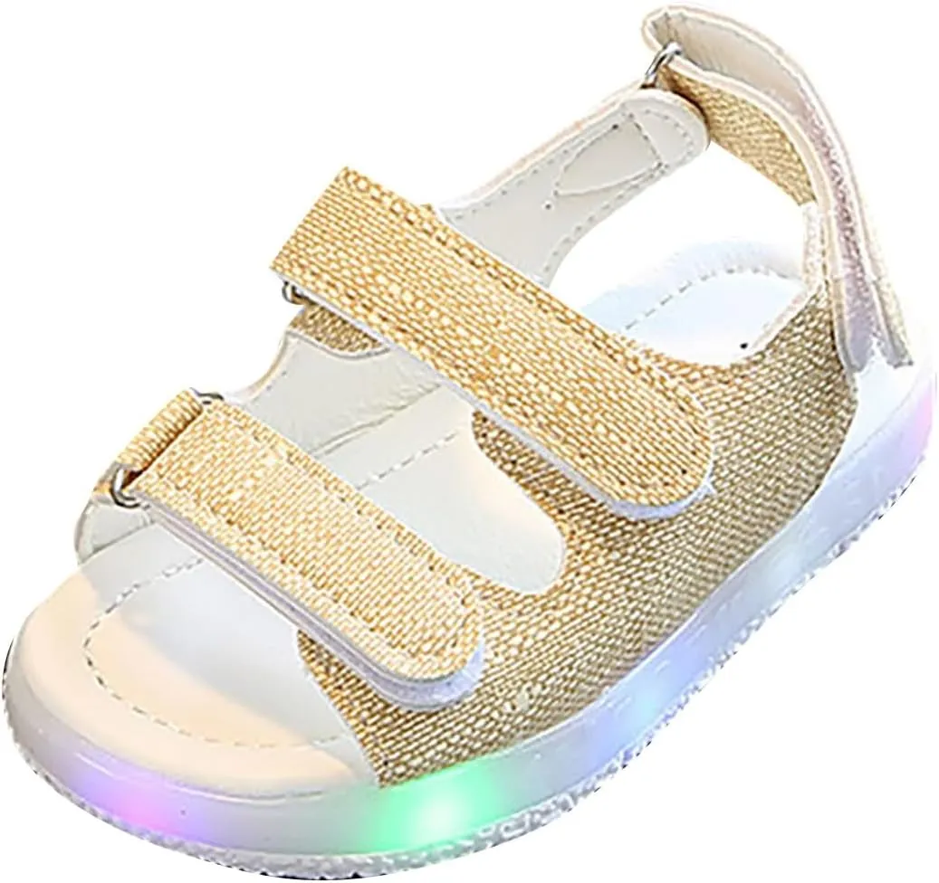 Girls LED Light Up Sandals, Slip On aterproof Adjustable Strap Open Toe Water Shoes for Toddler/ittle Kids