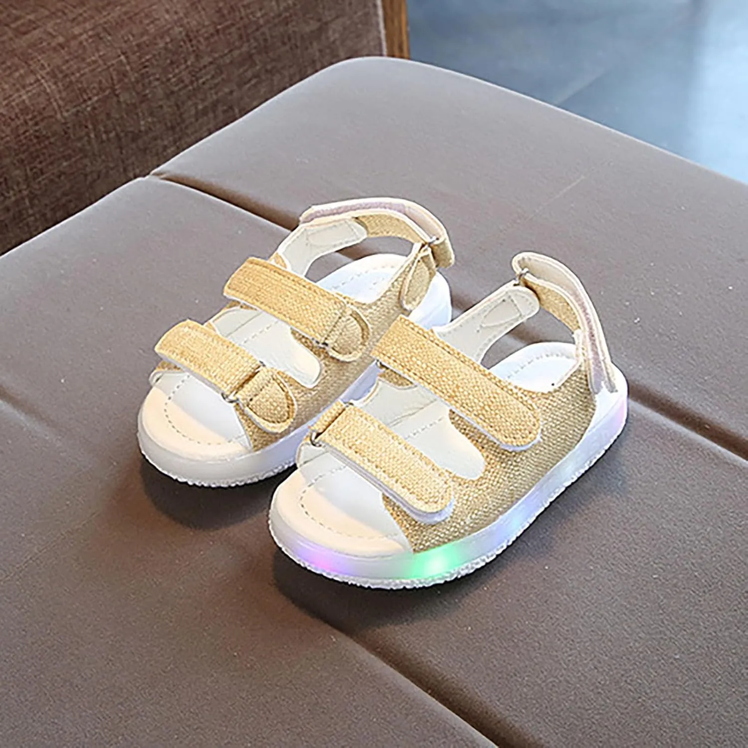 Girls LED Light Up Sandals, Slip On aterproof Adjustable Strap Open Toe Water Shoes for Toddler/ittle Kids