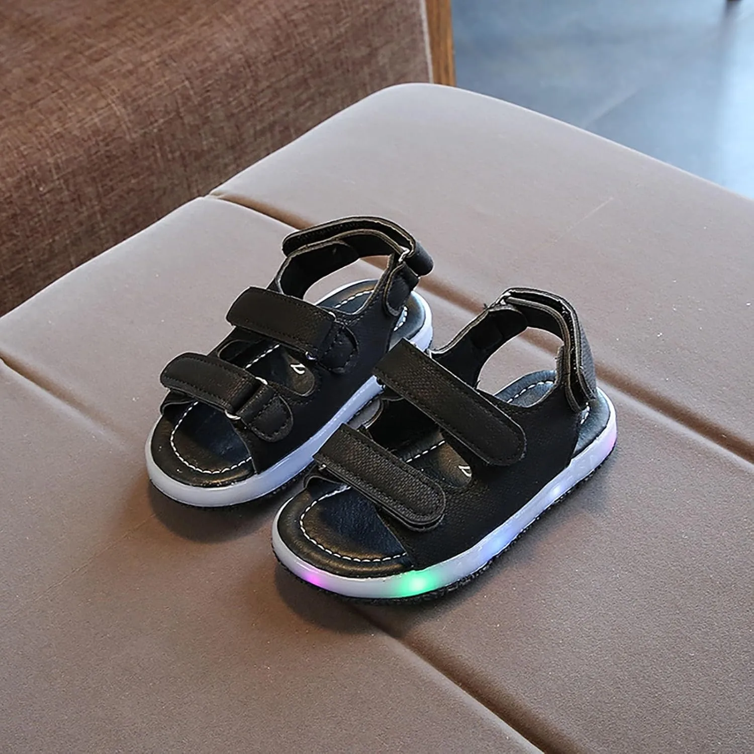 Girls LED Light Up Sandals, Slip On aterproof Adjustable Strap Open Toe Water Shoes for Toddler/ittle Kids