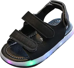 Girls LED Light Up Sandals, Slip On aterproof Adjustable Strap Open Toe Water Shoes for Toddler/ittle Kids