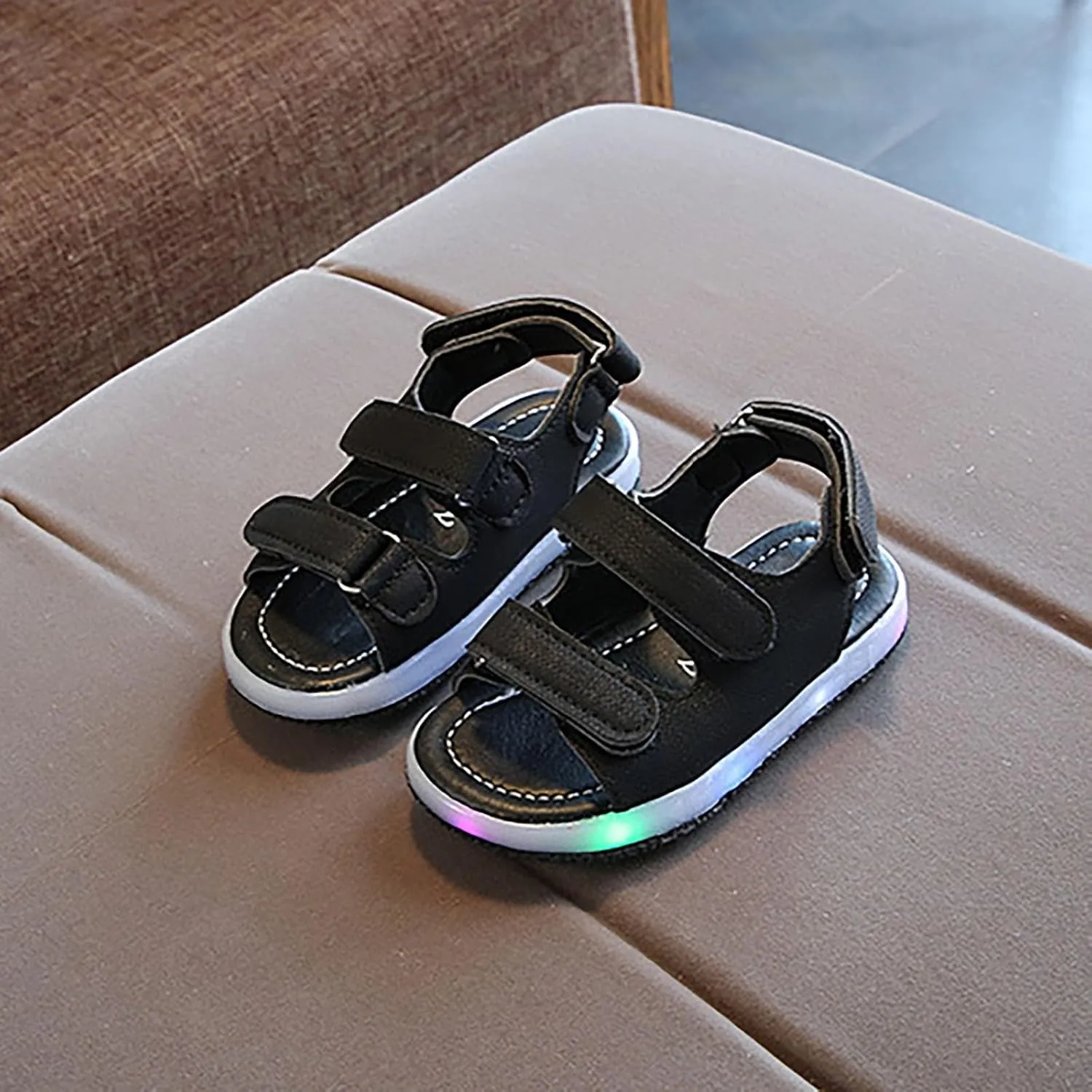 Girls LED Light Up Sandals, Slip On aterproof Adjustable Strap Open Toe Water Shoes for Toddler/ittle Kids