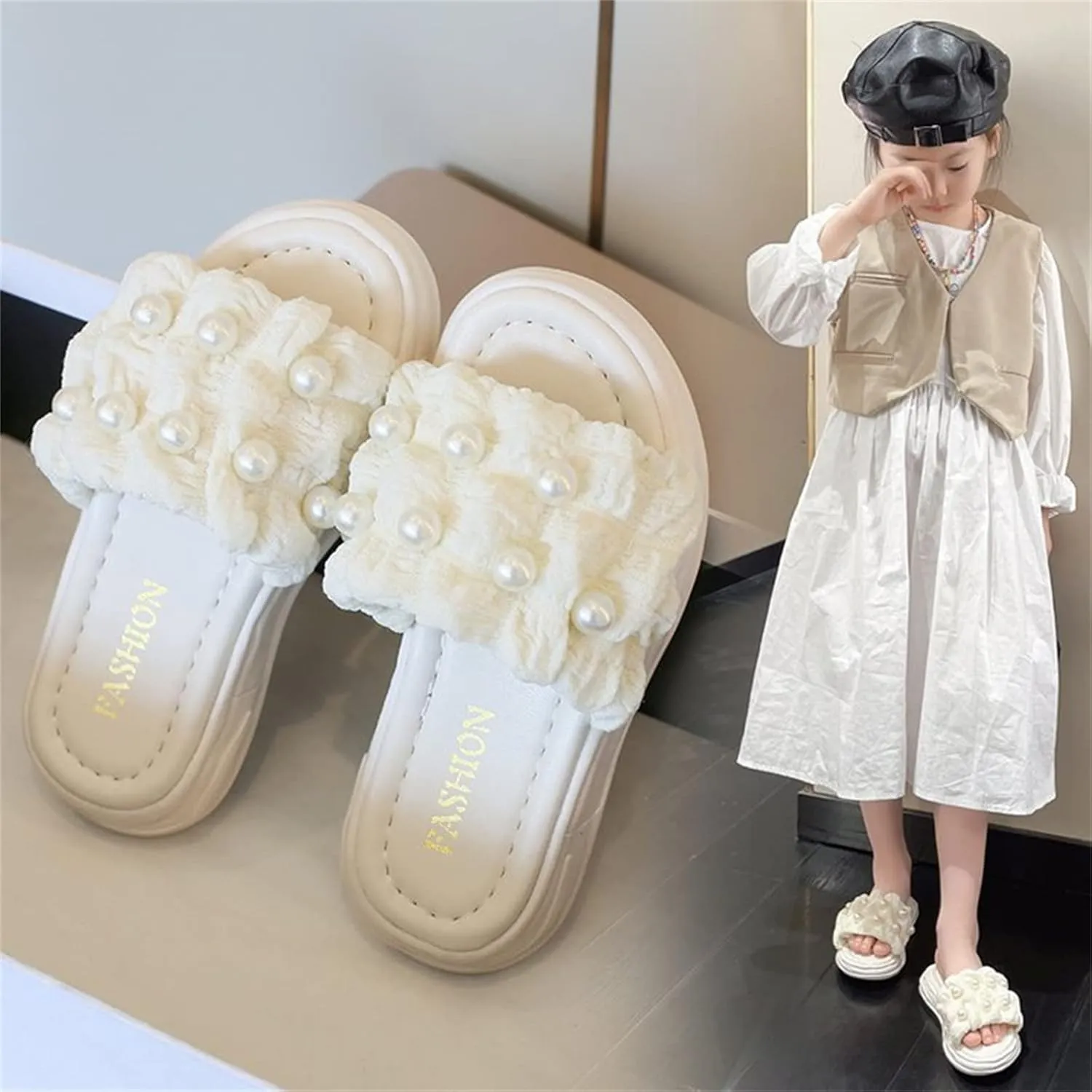 Girls PU Sandals Summer Outdoor Closed Toe Soft Rubber Sole Beach Water Shoes Dress Princess Slides for Girls Size 6