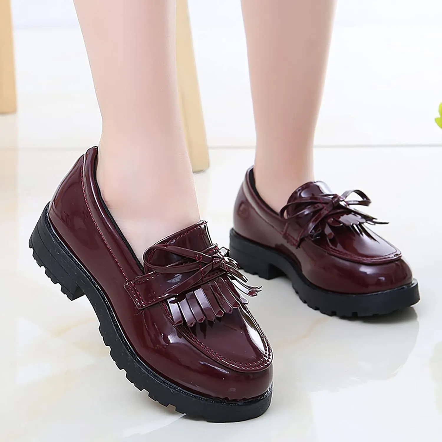 Girls Shoes Size 8 Girls Slip On Leather Loafer Tassel Bow School Dress Shoes for Girls 4t Tennis Shoes Girls