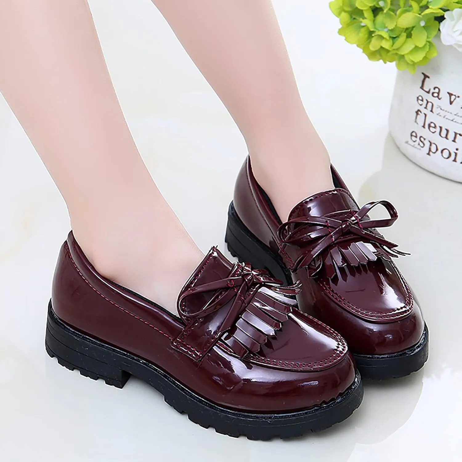 Girls Shoes Size 8 Girls Slip On Leather Loafer Tassel Bow School Dress Shoes for Girls 4t Tennis Shoes Girls