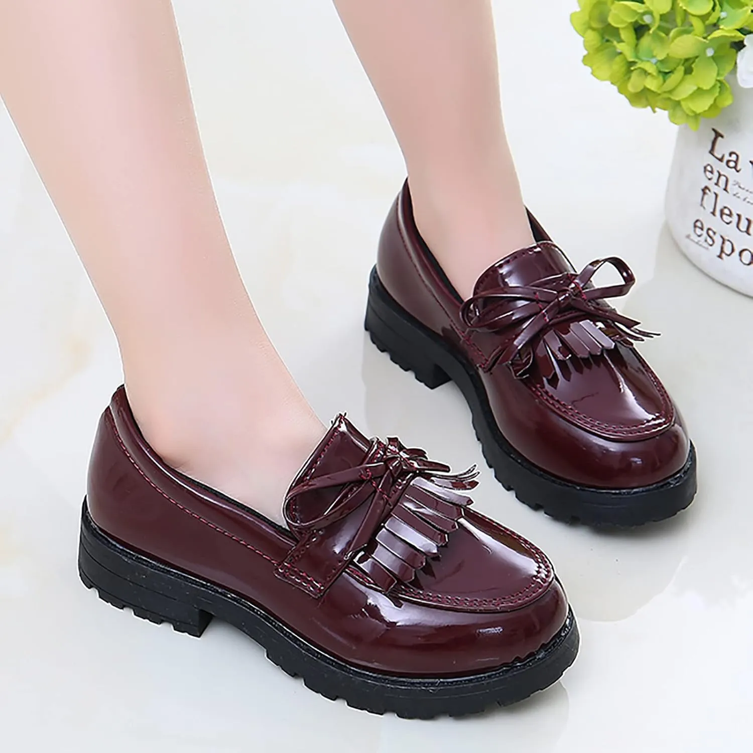 Girls Shoes Size 8 Girls Slip On Leather Loafer Tassel Bow School Dress Shoes for Girls 4t Tennis Shoes Girls