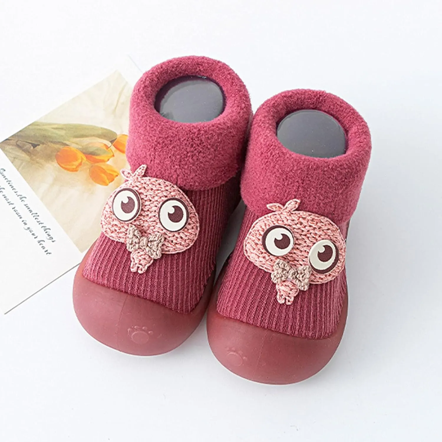 Girls Water Shoes, Kids Toddler Baby Boys Girls Solid Warm Knit Soft Sole Rubber Shoes Socks Slipper Stocking