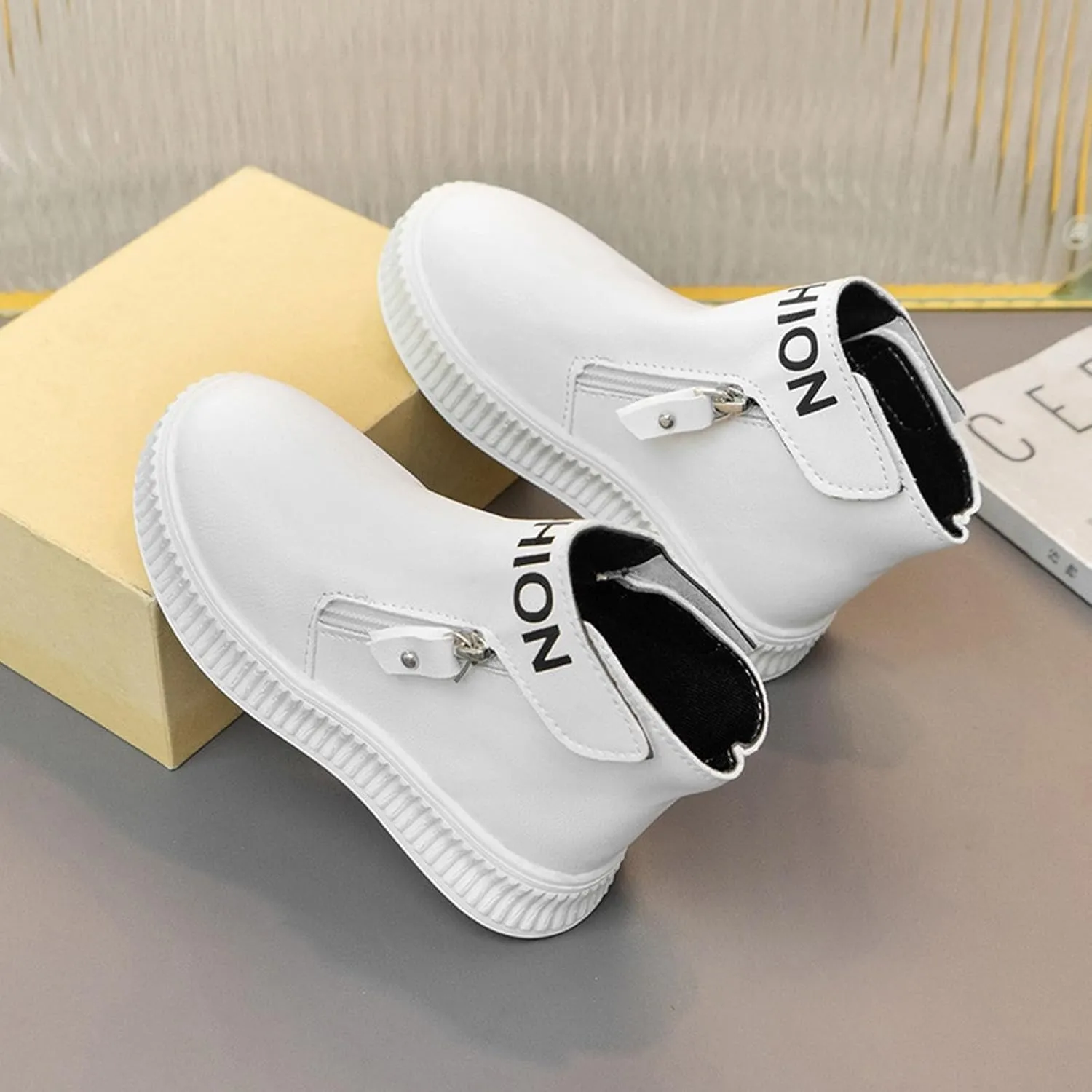 Girls Wedge Platform Booties PU Leather Water Proof Fashion Sneakers Soft Sole Breathable Casual Working Shoes