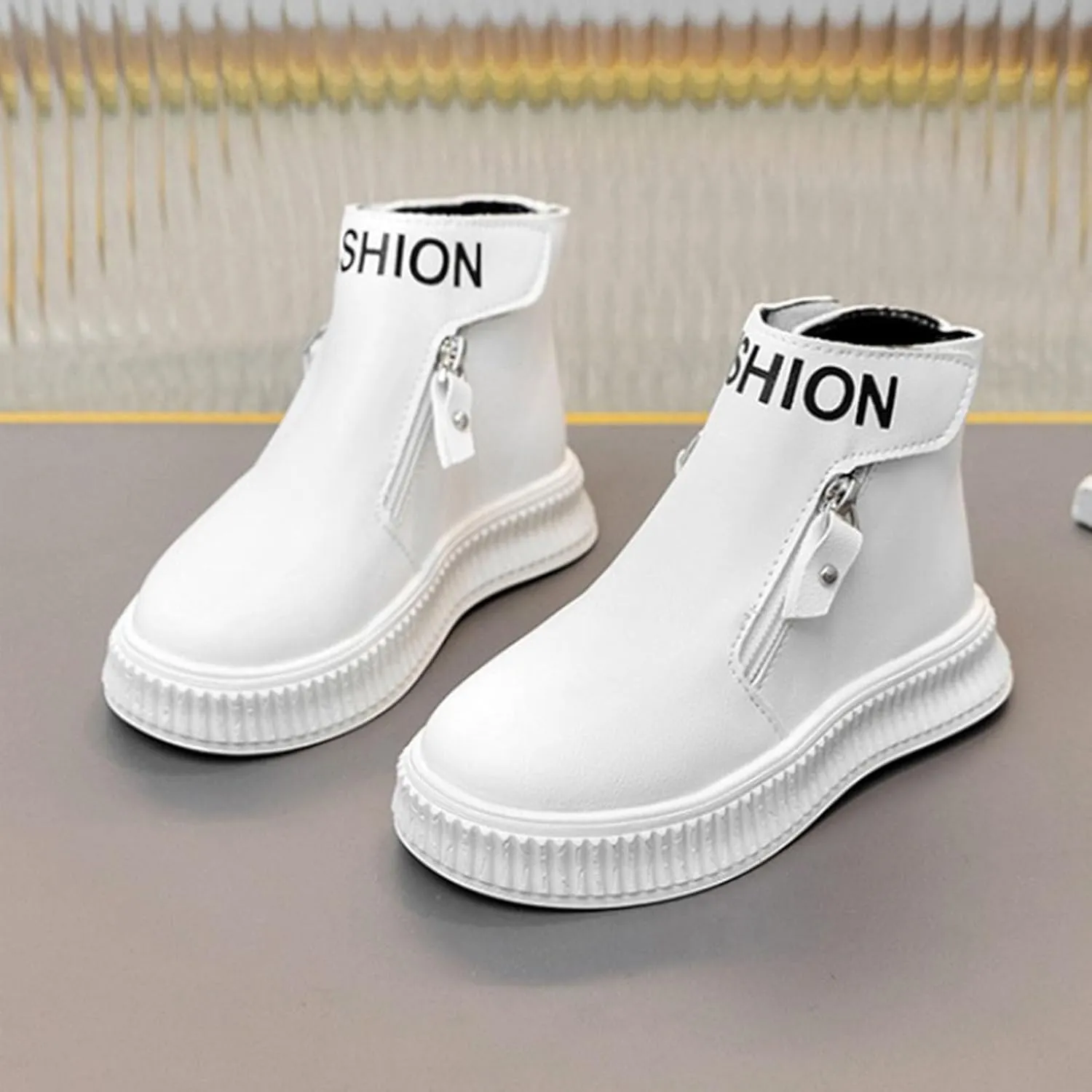 Girls Wedge Platform Booties PU Leather Water Proof Fashion Sneakers Soft Sole Breathable Casual Working Shoes