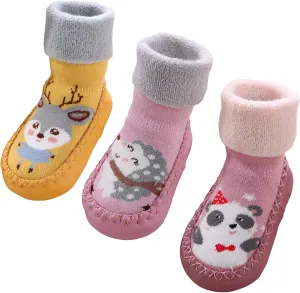 Happy Cherry 3 Pairs Baby Cotton Shoes Socks Anti-slip Cartoon Socks