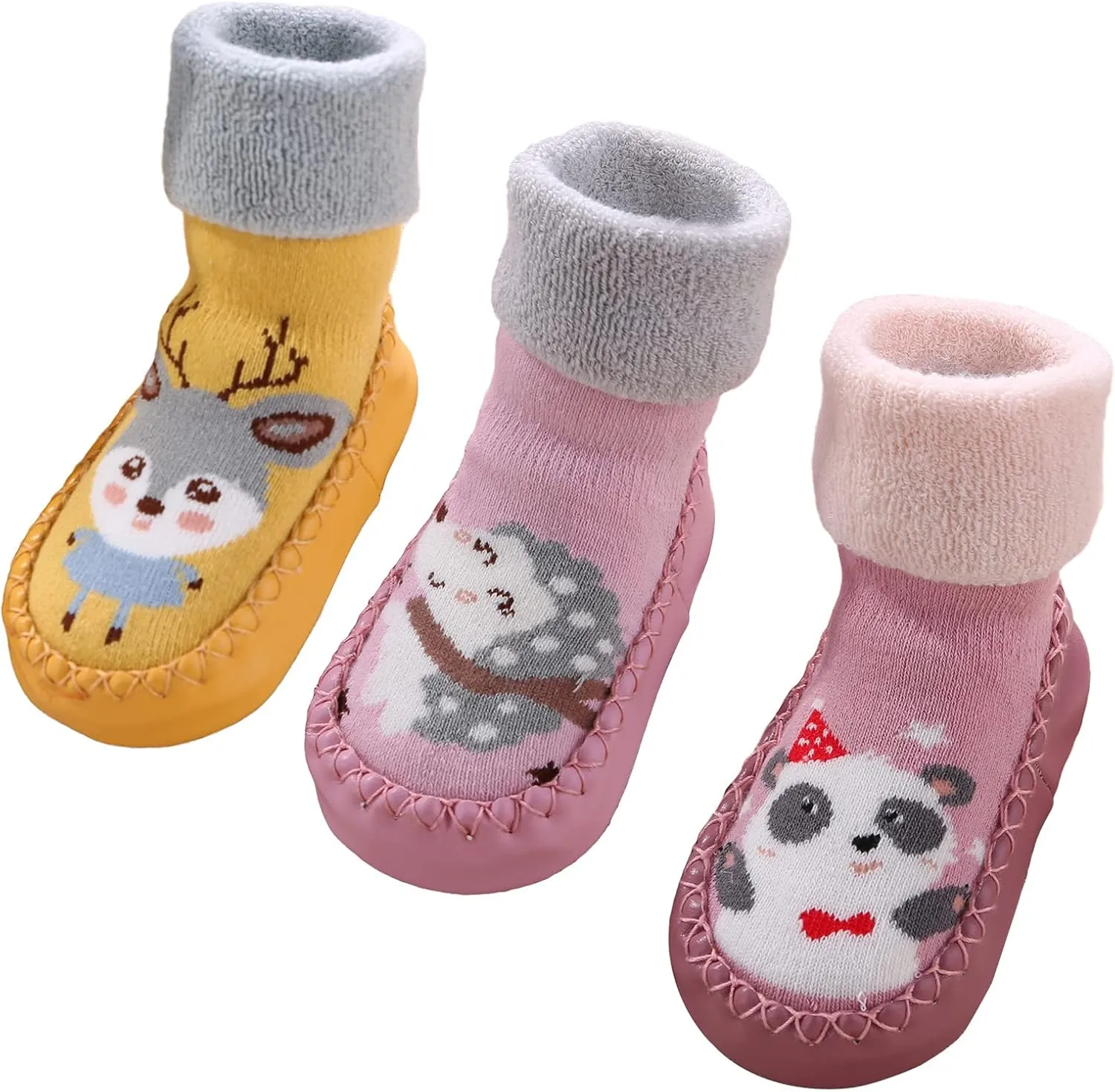 Happy Cherry 3 Pairs Baby Cotton Shoes Socks Anti-slip Cartoon Socks