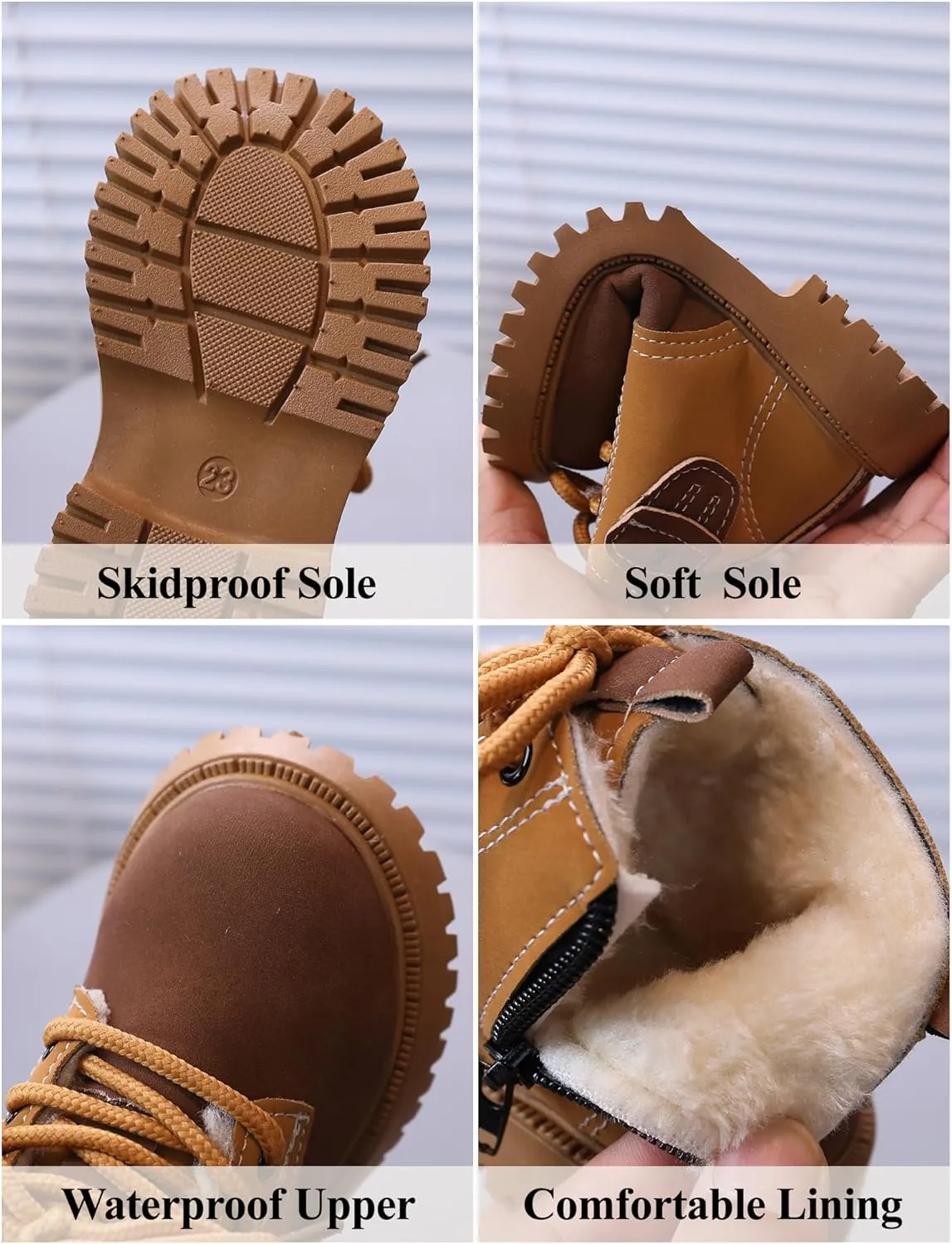 Happy Cherry Infant Boots Boy Autumn Winter Comfort Boots Lace-Up Work Boots High Top Ankle Shoes for Baby Girls