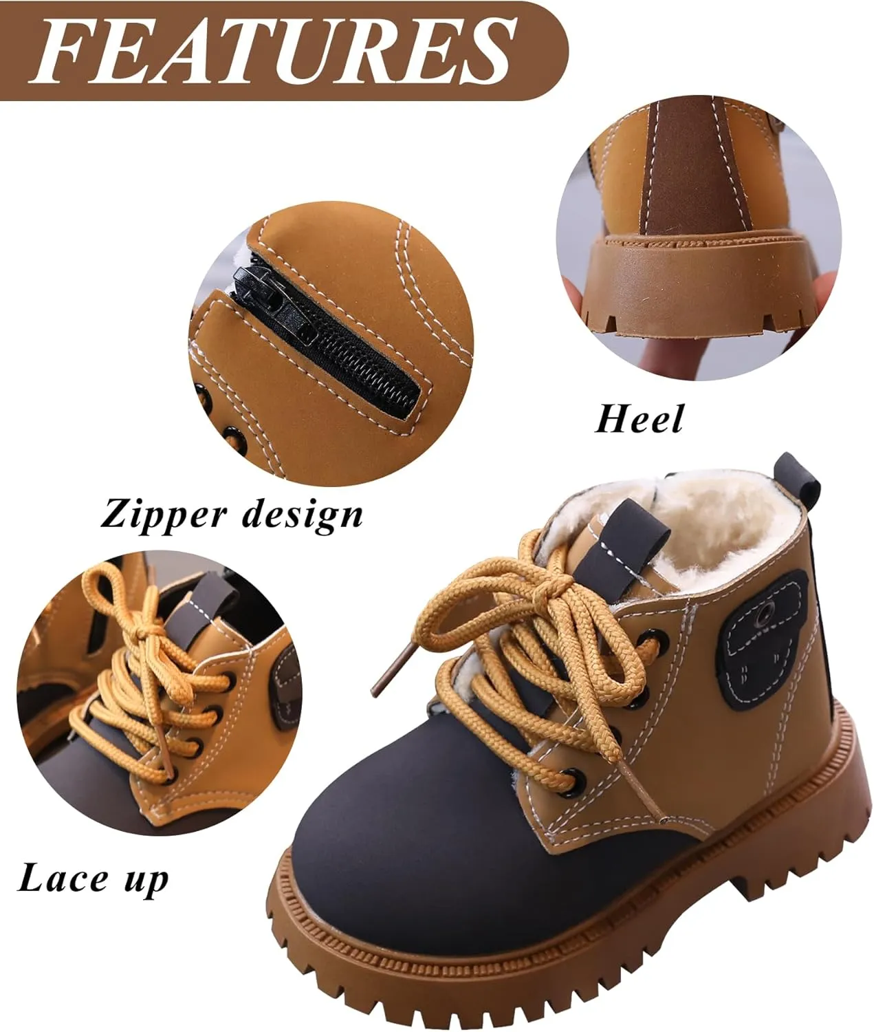 Happy Cherry Infant Boots Boy Autumn Winter Comfort Boots Lace-Up Work Boots High Top Ankle Shoes for Baby Girls