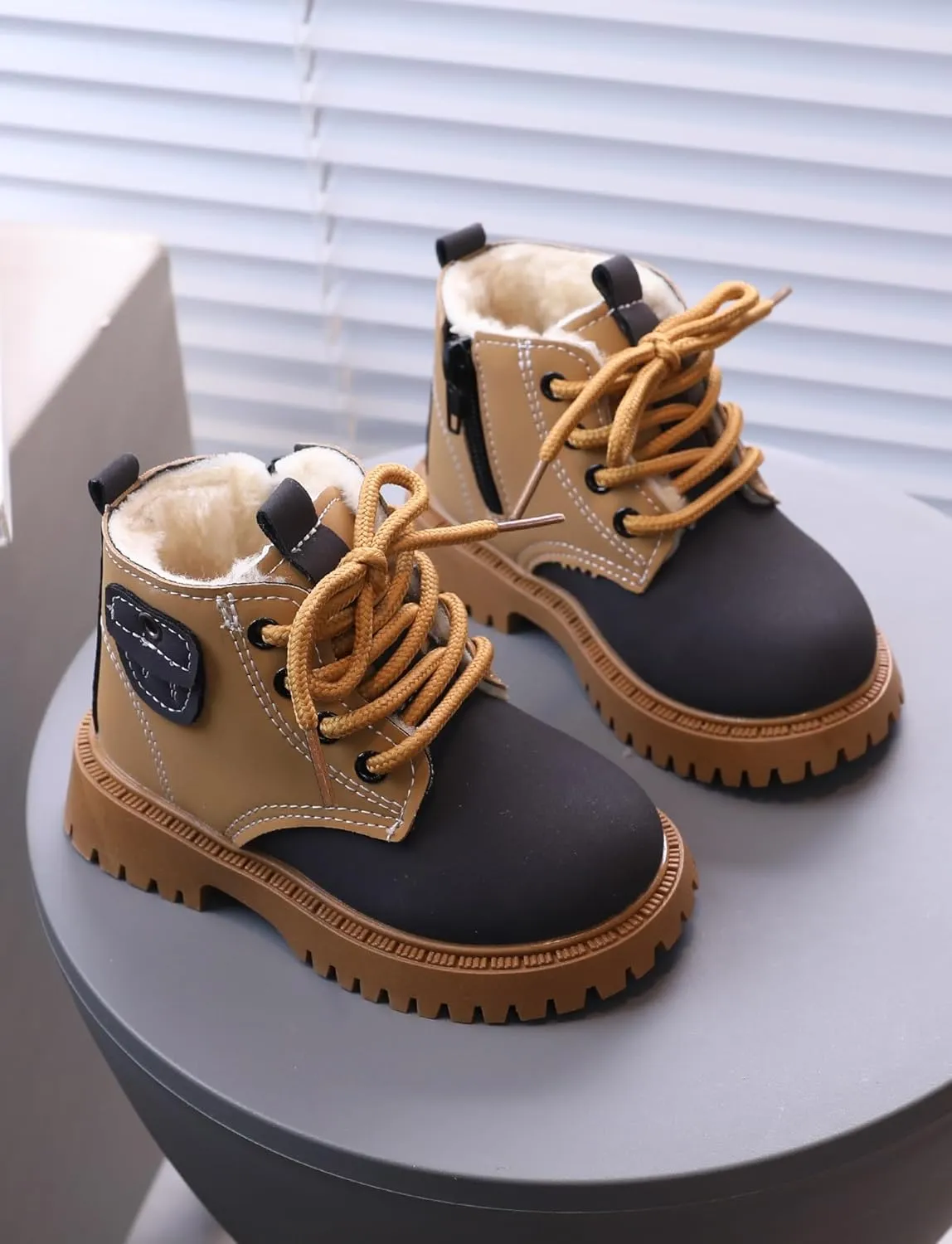 Happy Cherry Infant Boots Boy Autumn Winter Comfort Boots Lace-Up Work Boots High Top Ankle Shoes for Baby Girls