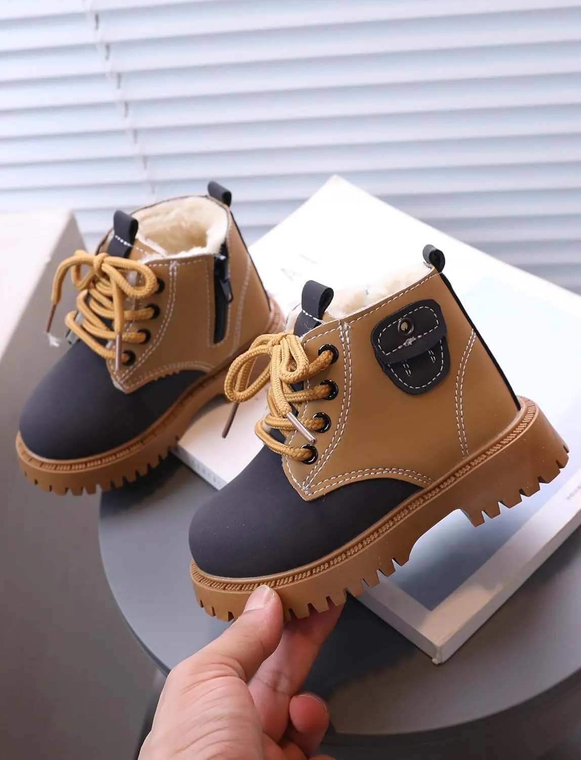 Happy Cherry Infant Boots Boy Autumn Winter Comfort Boots Lace-Up Work Boots High Top Ankle Shoes for Baby Girls