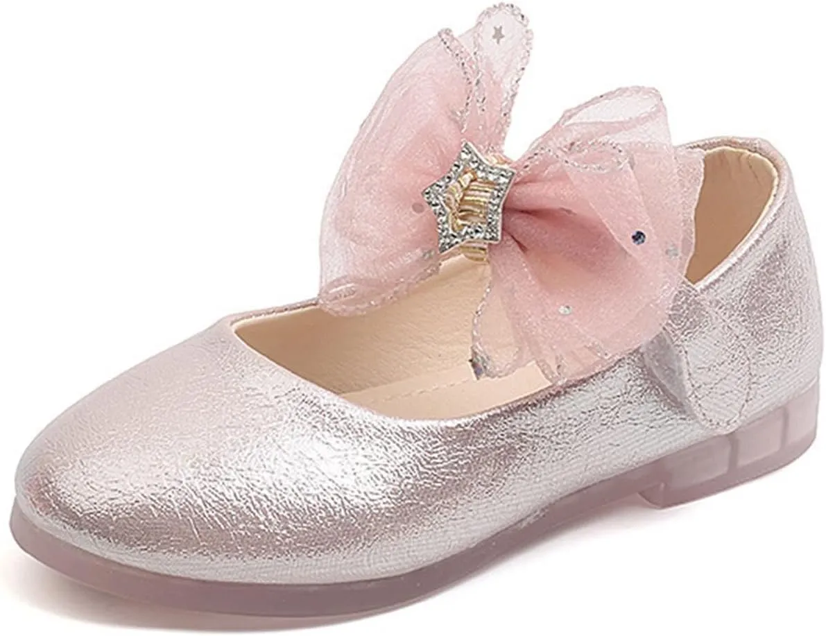 Infant Baby Girls Bow Princess Shoes Luminous Princess Shoes Soft Sole Wedding Dress Shoes Children's Lamp Shoes