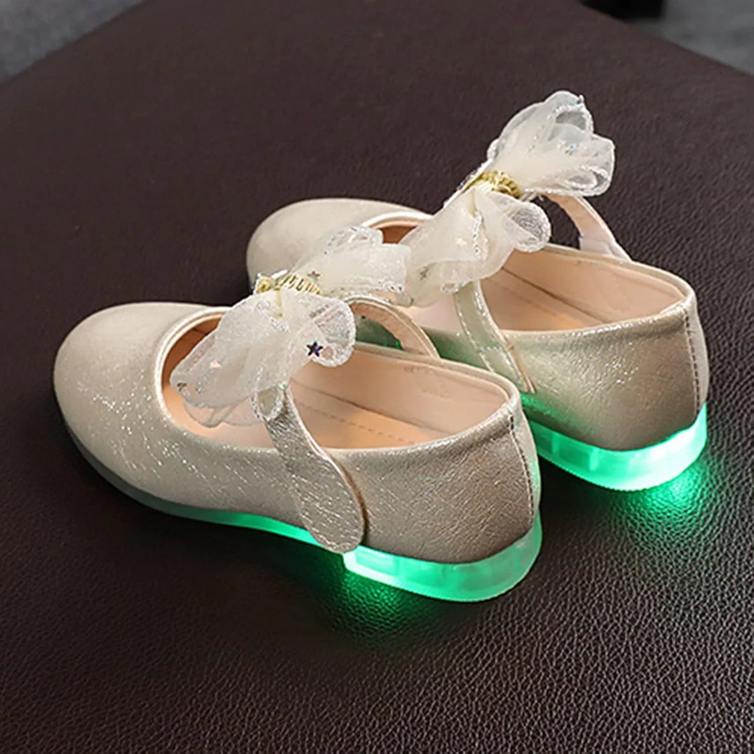 Infant Baby Girls Bow Princess Shoes Luminous Princess Shoes Soft Sole Wedding Dress Shoes Children's Lamp Shoes