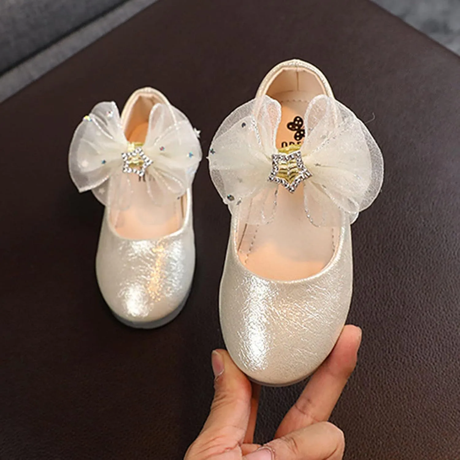 Infant Baby Girls Bow Princess Shoes Luminous Princess Shoes Soft Sole Wedding Dress Shoes Children's Lamp Shoes