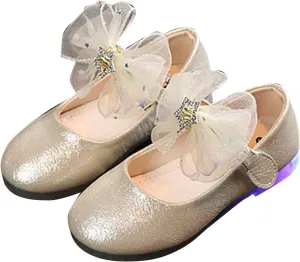 Infant Baby Girls Bow Princess Shoes Luminous Princess Shoes Soft Sole Wedding Dress Shoes Children's Lamp Shoes