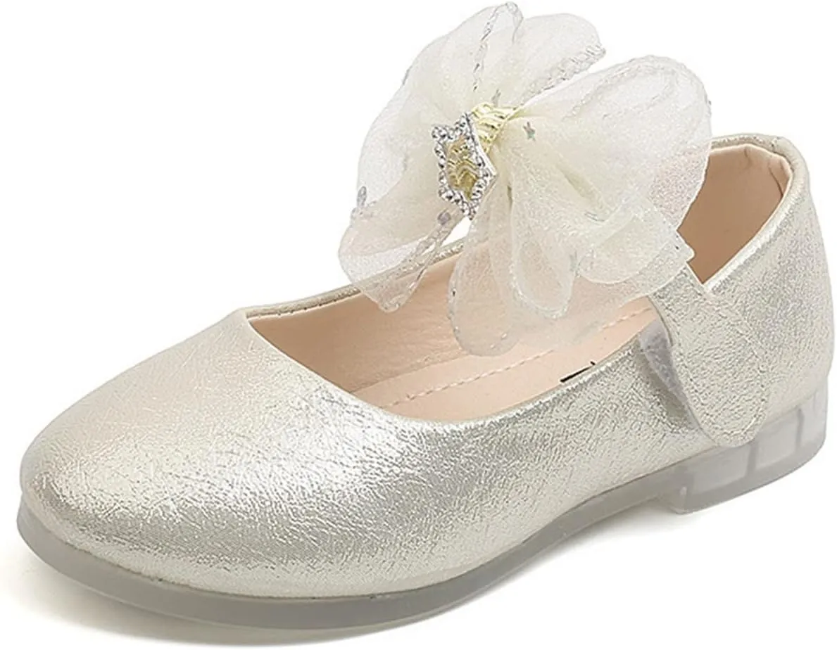 Infant Baby Girls Bow Princess Shoes Luminous Princess Shoes Soft Sole Wedding Dress Shoes Children's Lamp Shoes