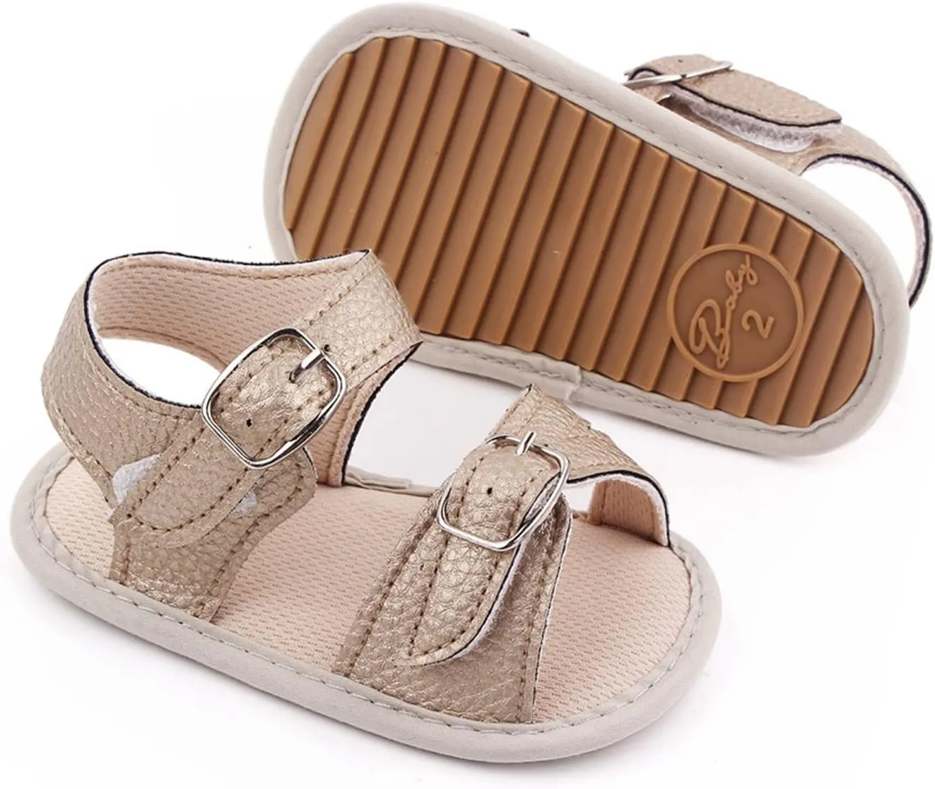 Infant Baby Girls Boys Sandals Crib Shoes Toddler PU Leather Flower Soft Rubber Sole Dress Flats First Walker Shoes
