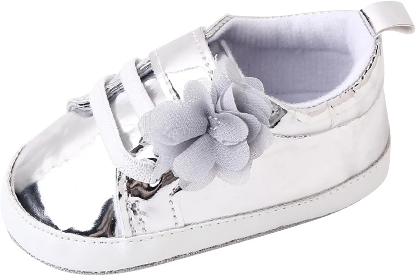 Infant Baby Girls Flower PU Leather Sneakers Newborn Toddler Solid Soft Sole Anti-Slip Shiny Ankle Dress Shoes
