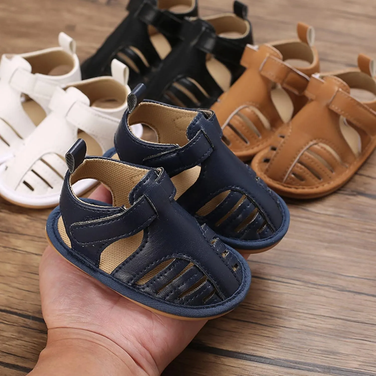 Infant Baby Girls Sandals Solid PU Leather Soft Anti-Slip Rubber Sole Toddler Breathable First Walkers Crib Shoes