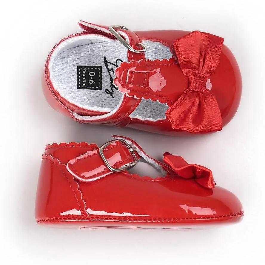 Infant Baby Girls Soft Sole Bowknot Wedding Dress Mary Jane Flat Prewalker Newborn Light Baby Sneaker Shoe 0-18M