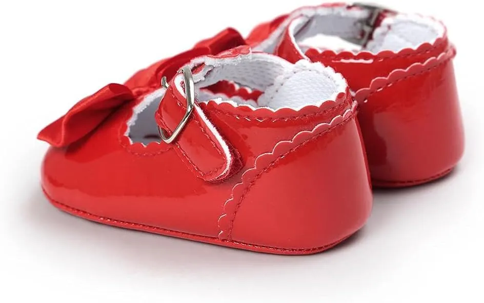 Infant Baby Girls Soft Sole Bowknot Wedding Dress Mary Jane Flat Prewalker Newborn Light Baby Sneaker Shoe 0-18M
