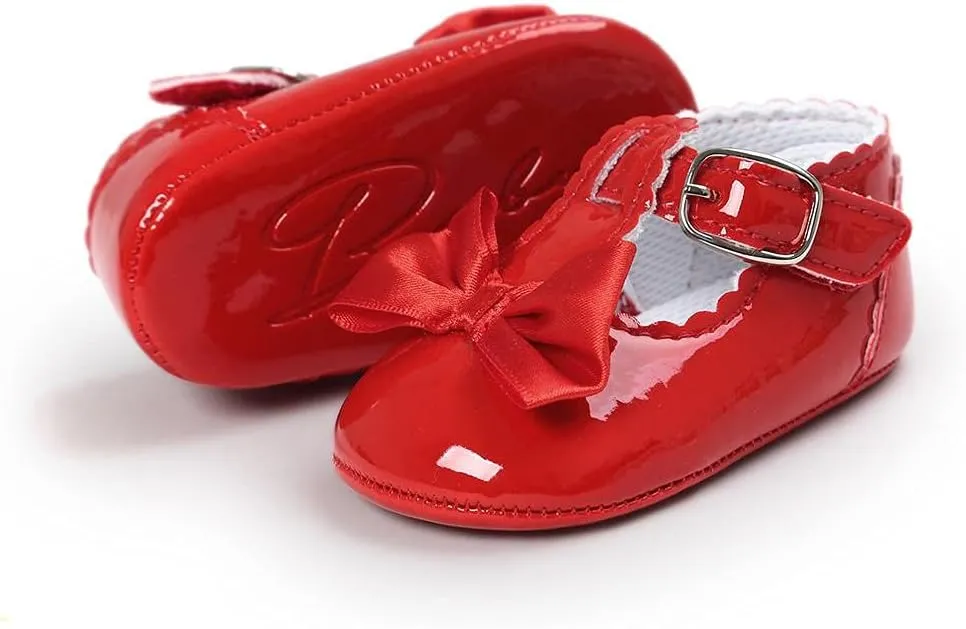 Infant Baby Girls Soft Sole Bowknot Wedding Dress Mary Jane Flat Prewalker Newborn Light Baby Sneaker Shoe 0-18M