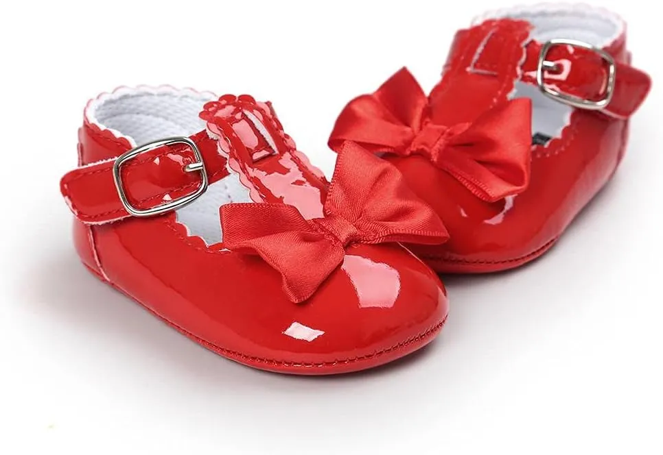 Infant Baby Girls Soft Sole Bowknot Wedding Dress Mary Jane Flat Prewalker Newborn Light Baby Sneaker Shoe 0-18M